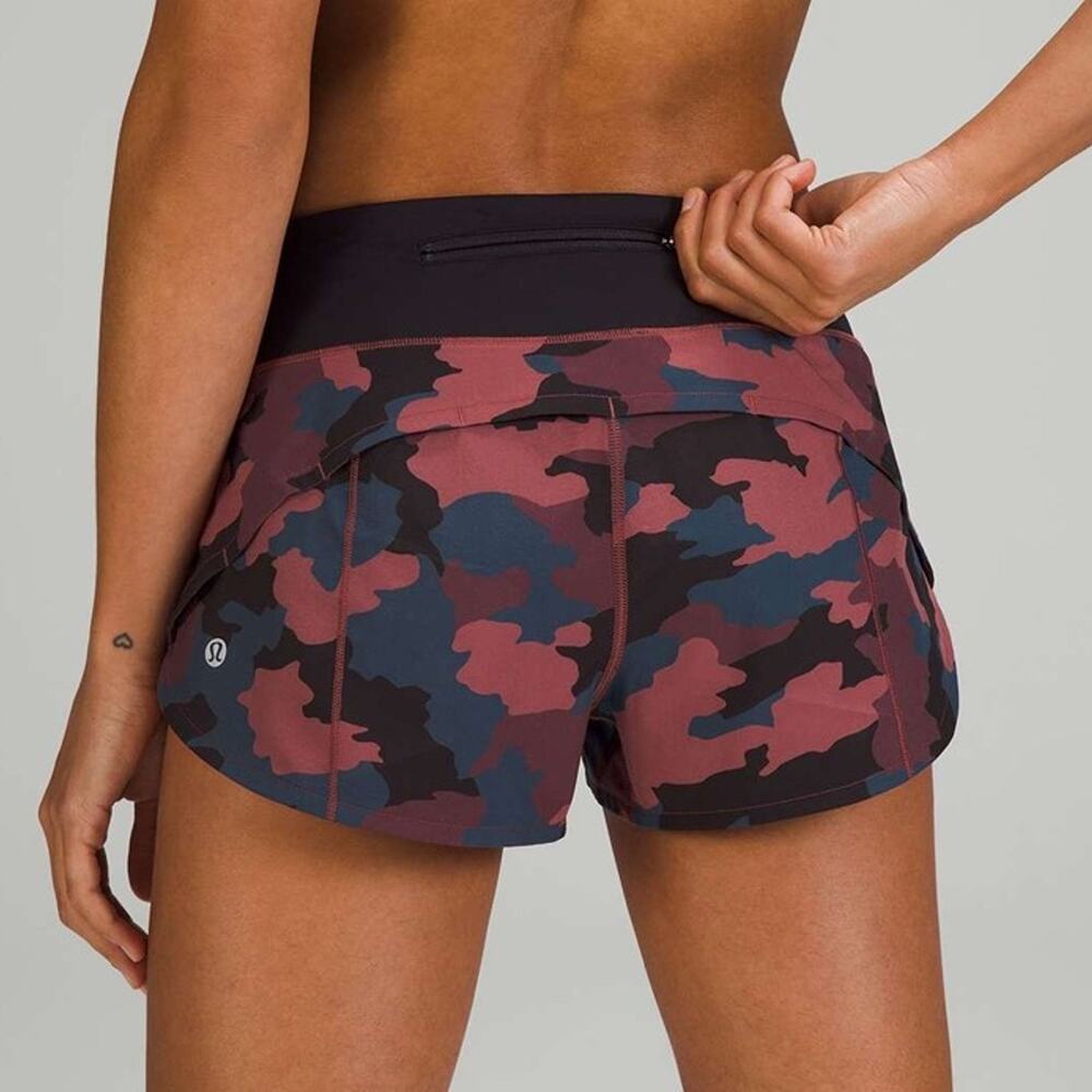 Lululemon Heritage 365 Camo Smoky Red Speed Up Low Rise Lined Shorts Size 6